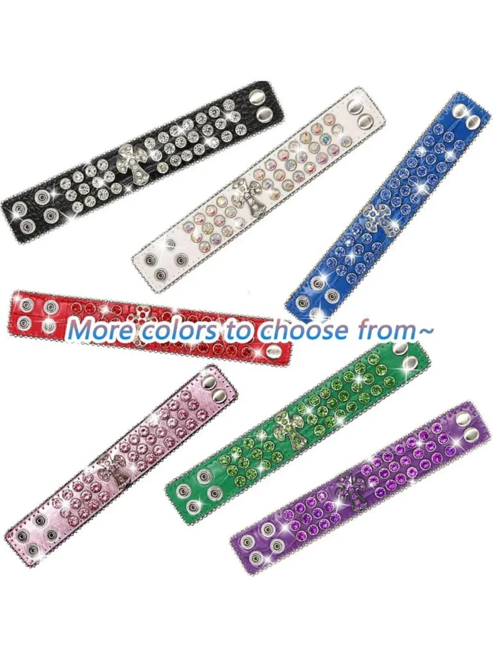 Rhinestone Studded Leather Bracelet for Men & Women | Adjustable Y2K Cross Skull